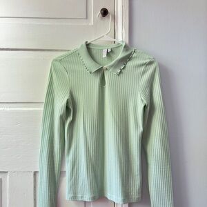 & Other Stories Green Knit Polo Top